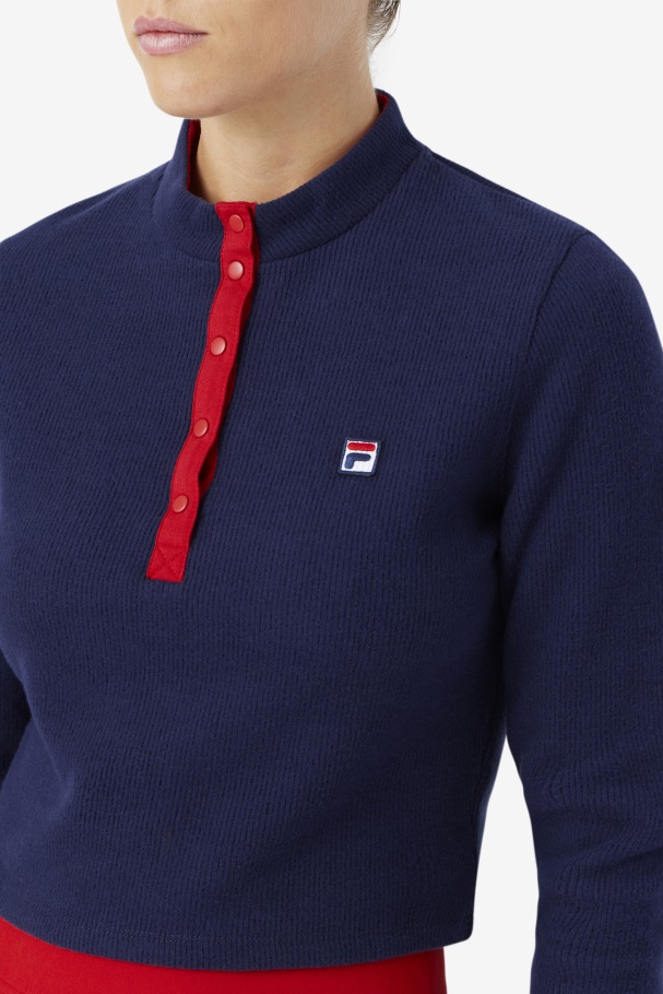 Navy Fila UK Josie Half Zip Top