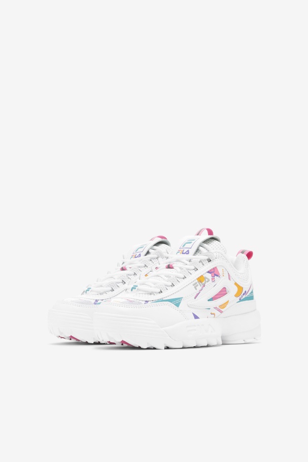 White/Bubblegum/Blue Big Kids\' Disruptor 2 Premium Fila UK