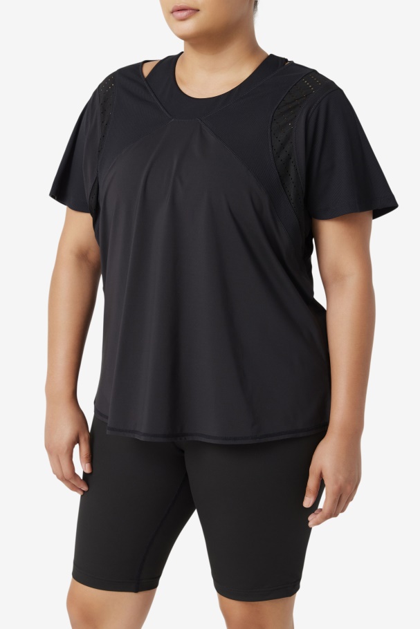 Black Uplift Textured Short Sleeve Top Fila UK