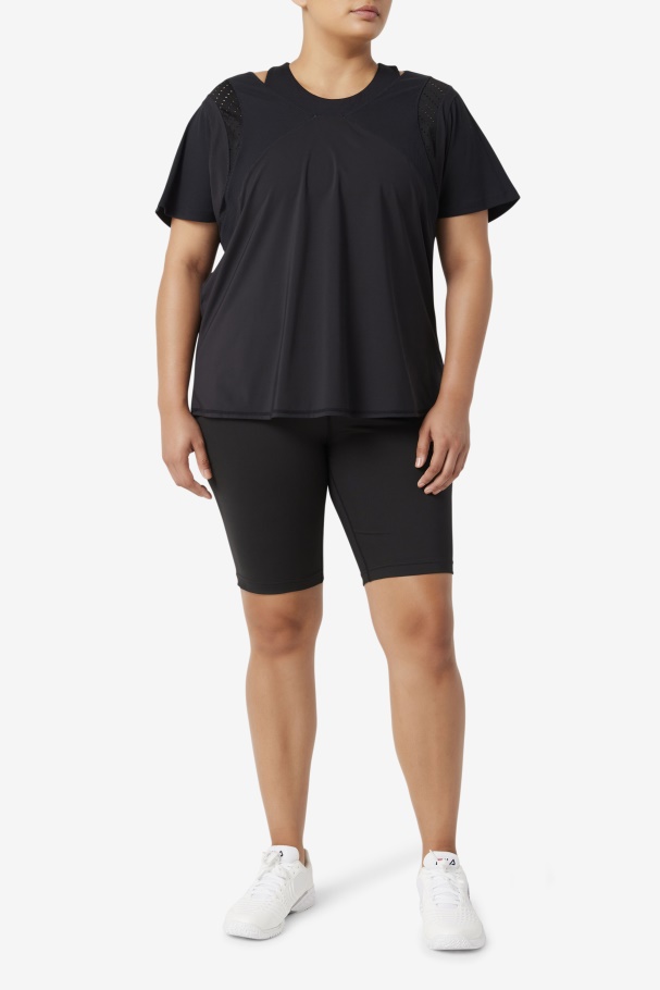 Black Uplift Textured Short Sleeve Top Fila UK