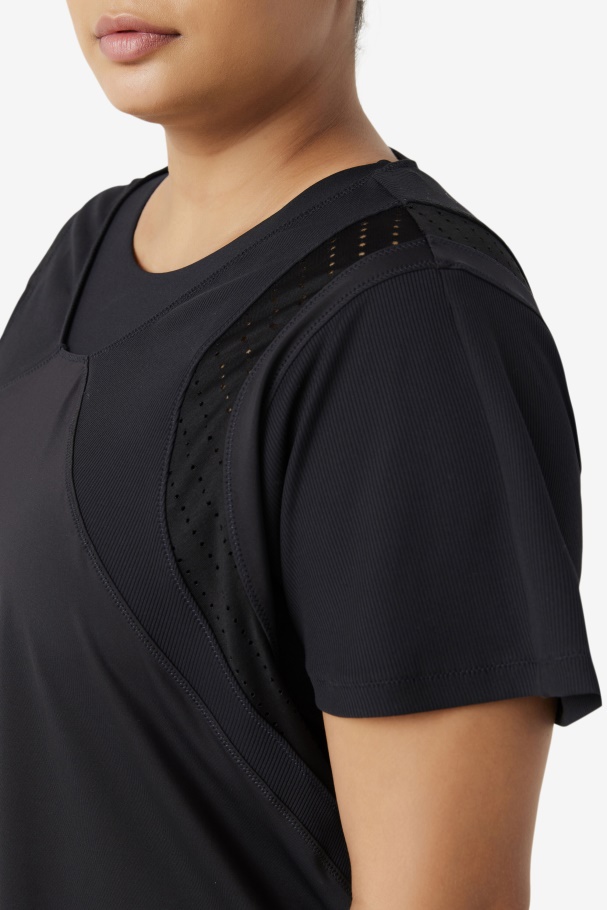 Black Uplift Textured Short Sleeve Top Fila UK