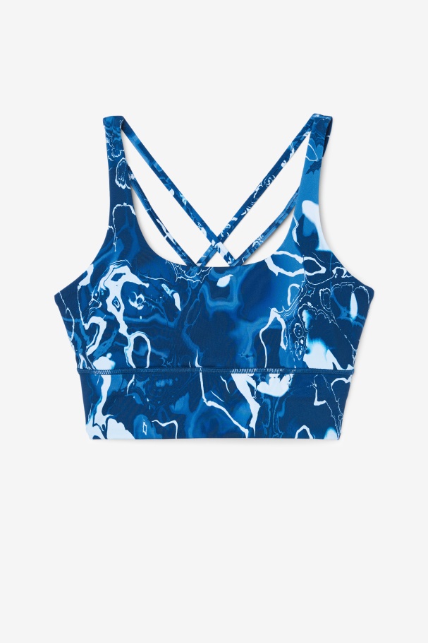 Navy Marble Fila UK Uplift Cross Back Bra Top