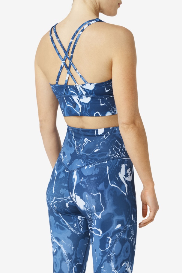 Navy Marble Fila UK Uplift Cross Back Bra Top