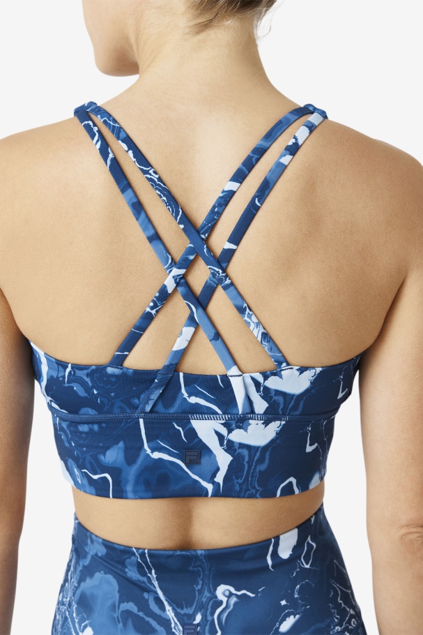 Navy Marble Fila UK Uplift Cross Back Bra Top