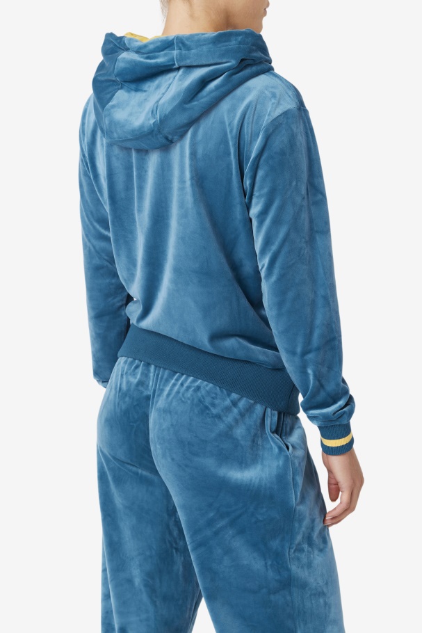 Fila UK Tove Velour Full Zip Hoodie Blue Coral/Banana