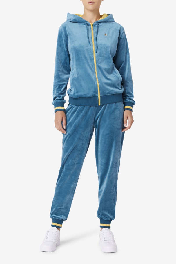 Fila UK Tove Velour Full Zip Hoodie Blue Coral/Banana