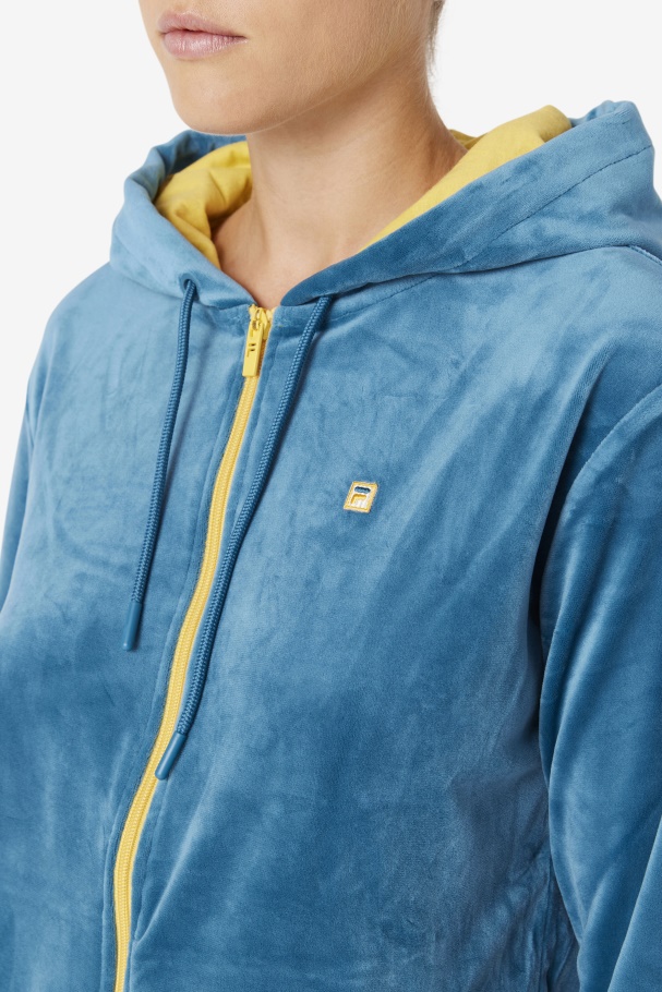 Fila UK Tove Velour Full Zip Hoodie Blue Coral/Banana