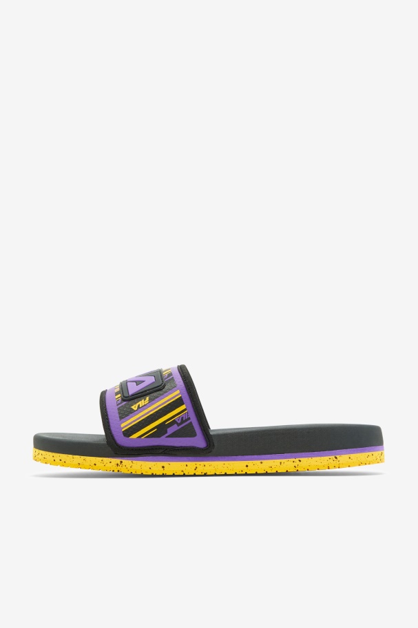 Men\'s Lunar Slide Black/Gold/Purple Fila UK