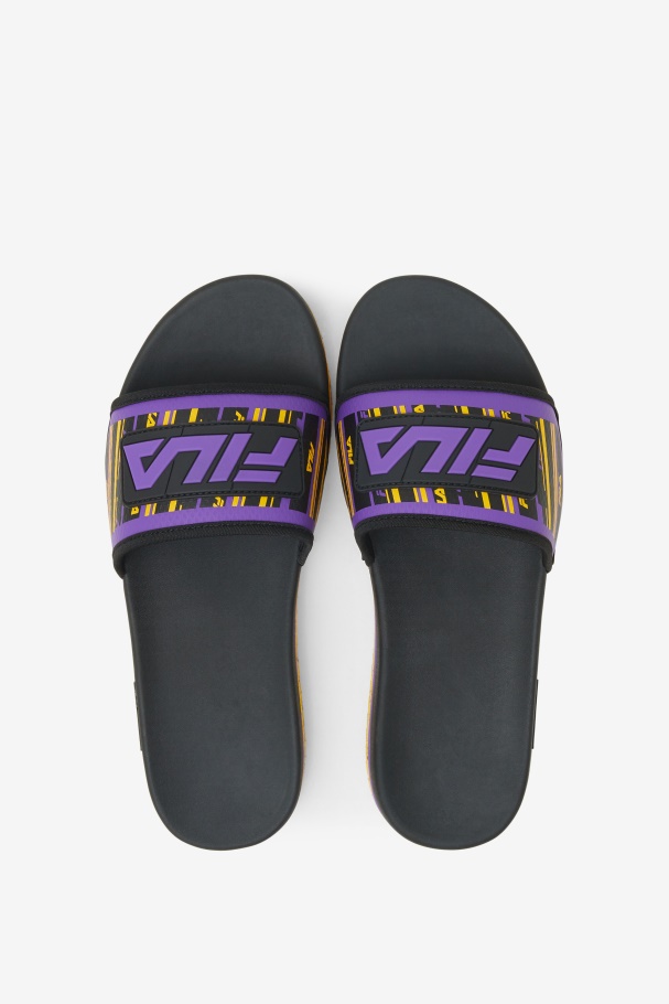 Men\'s Lunar Slide Black/Gold/Purple Fila UK