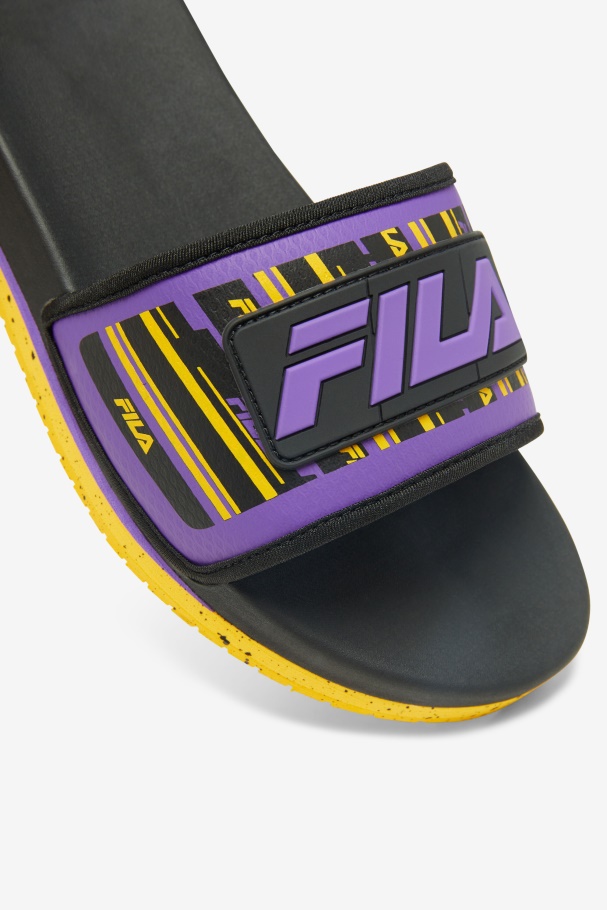 Men\'s Lunar Slide Black/Gold/Purple Fila UK