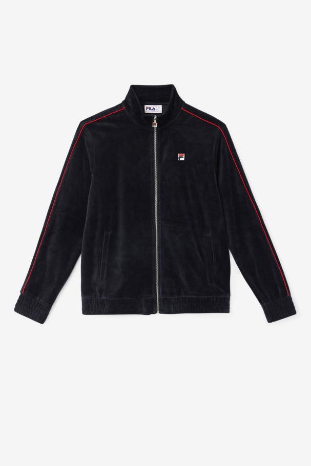 Deverall Velour Jacket Fila UK Black/Red/Forest Green