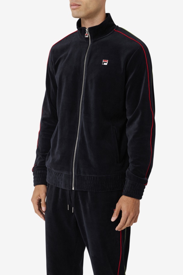 Deverall Velour Jacket Fila UK Black/Red/Forest Green
