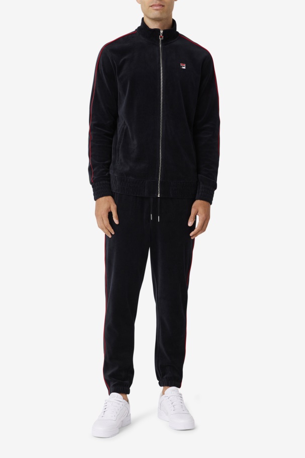 Deverall Velour Jacket Fila UK Black/Red/Forest Green