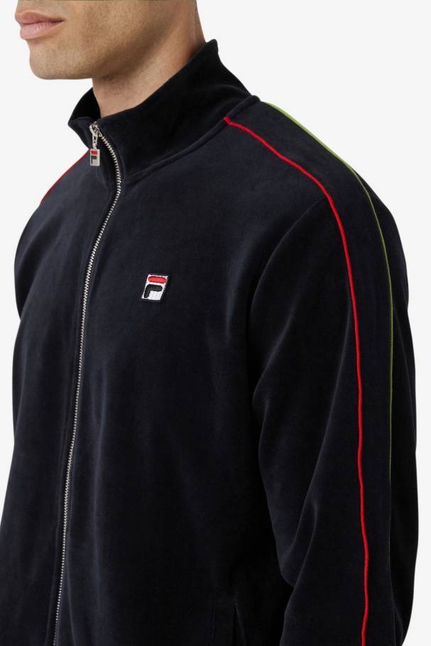 Deverall Velour Jacket Fila UK Black/Red/Forest Green