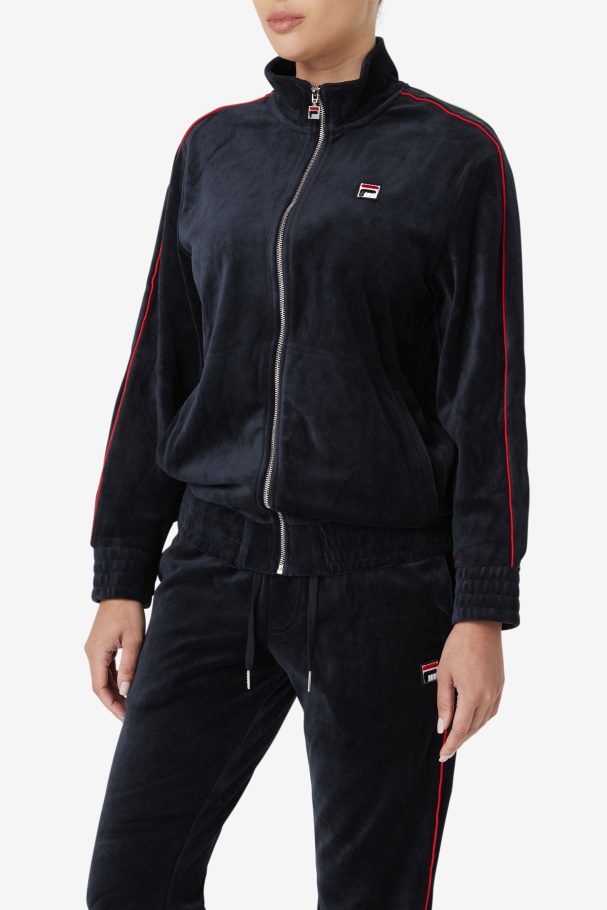Deverall Velour Jacket Fila UK Black/Red/Forest Green