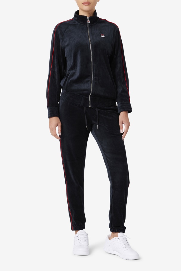 Deverall Velour Jacket Fila UK Black/Red/Forest Green