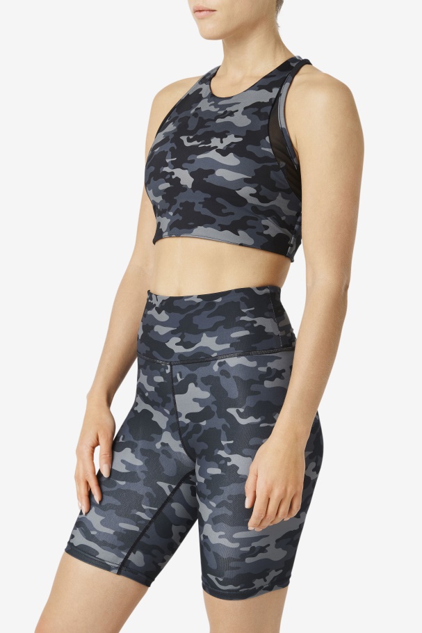 Dark Camo/Black Fila UK Uplift T-Back Sports Bra