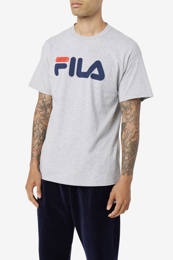 Fila UK Grey Heather/Navy/Red Men\'s Logo Tee