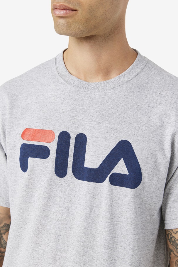 Fila UK Grey Heather/Navy/Red Men\'s Logo Tee