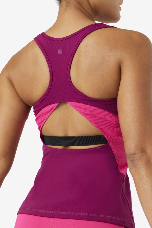 Magenta Purple/Bright Pink Fila UK Uplift Open Racerback Tank Top