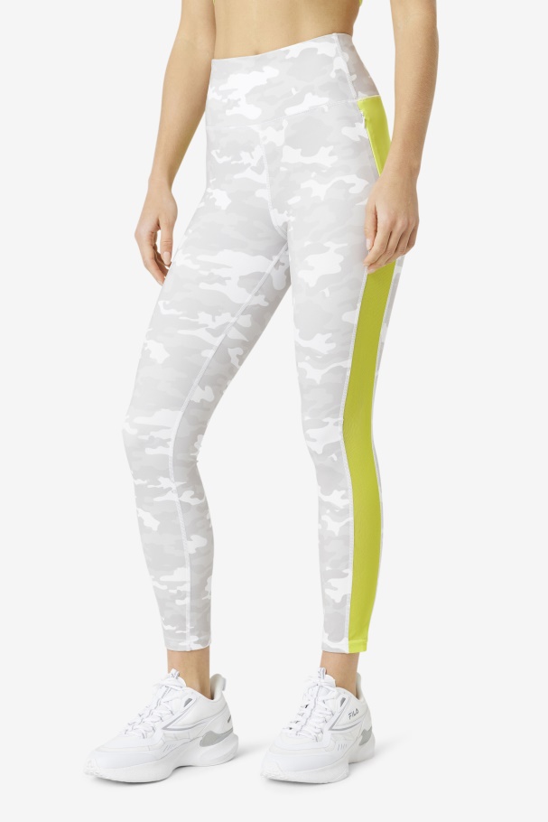 Forza Contrast 7/8 Leggings White/Sulphur Fila UK