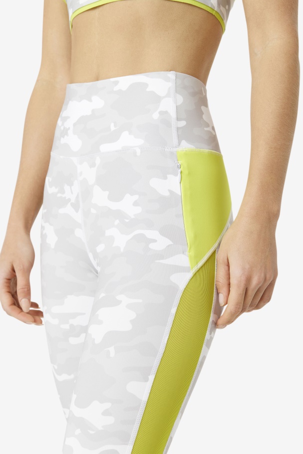 Forza Contrast 7/8 Leggings White/Sulphur Fila UK