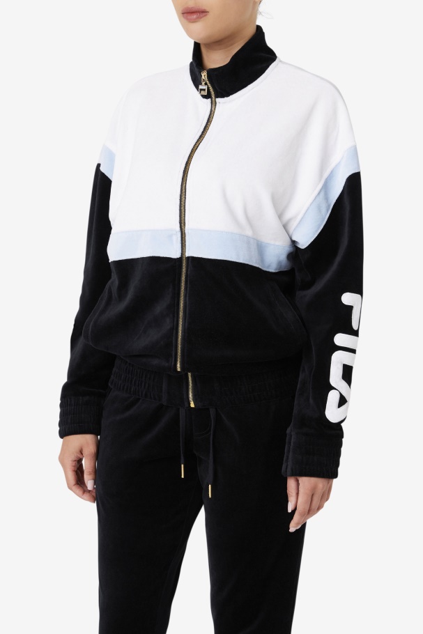 Black/White/Skyway Fila UK Mansur Velour Jacket