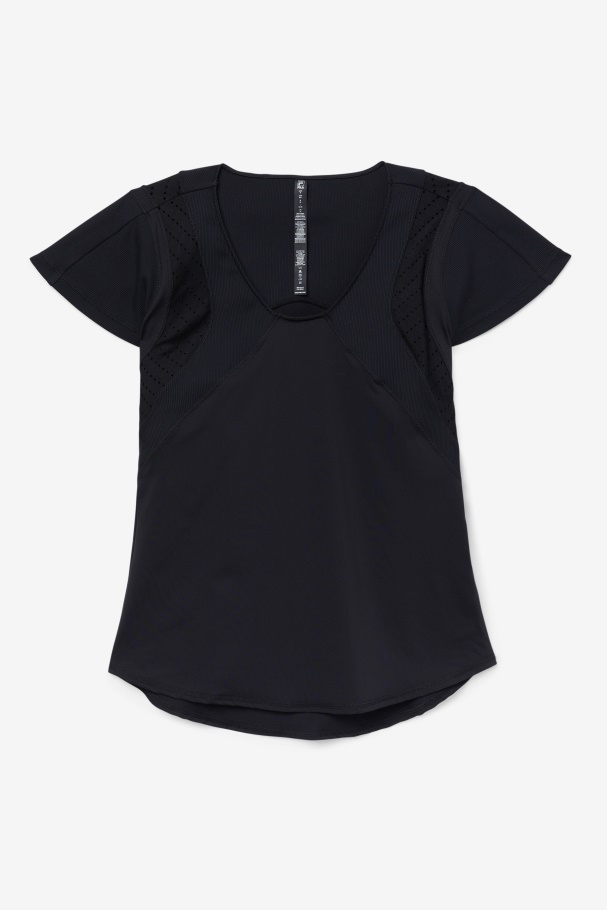 Uplift Textured Short Sleeve Top Black Fila UK