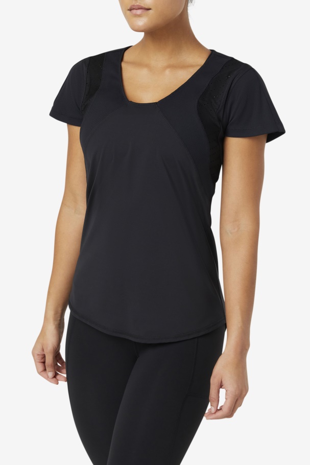 Uplift Textured Short Sleeve Top Black Fila UK