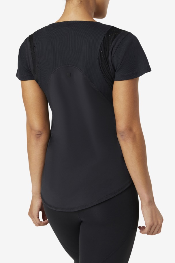Uplift Textured Short Sleeve Top Black Fila UK