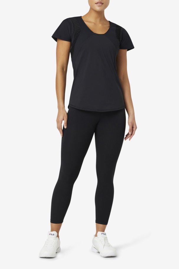 Uplift Textured Short Sleeve Top Black Fila UK