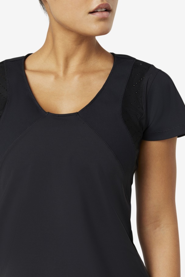 Uplift Textured Short Sleeve Top Black Fila UK