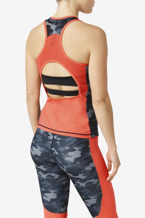 Fila UK Dark Camo/Hot Coral/Black Uplift Colorblock Racerback Tank