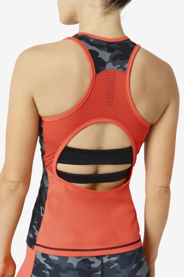 Fila UK Dark Camo/Hot Coral/Black Uplift Colorblock Racerback Tank