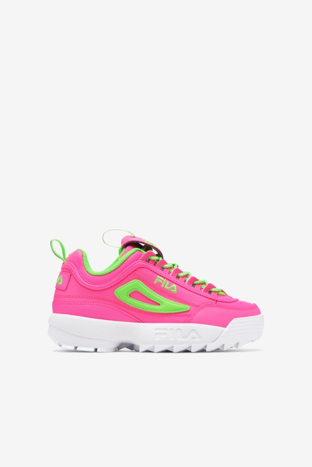 Pink/Green/White Big Kids\' Disruptor 2 Premium Fila UK
