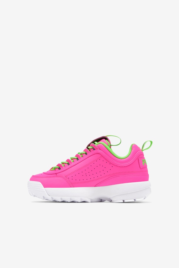 Pink/Green/White Big Kids\' Disruptor 2 Premium Fila UK