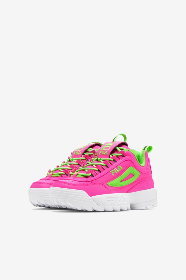 Pink/Green/White Big Kids\' Disruptor 2 Premium Fila UK