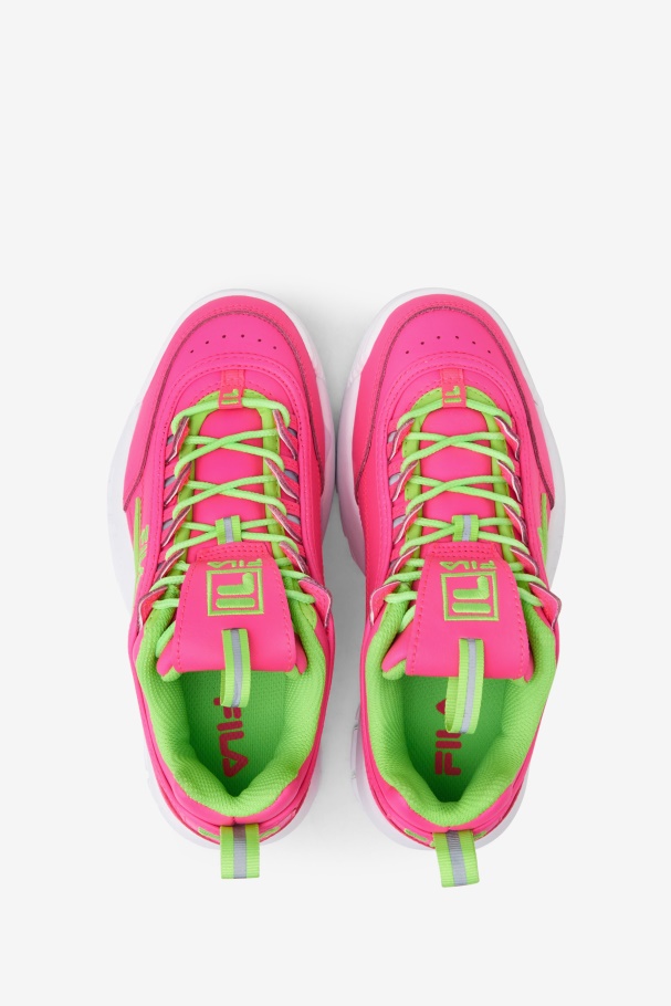 Pink/Green/White Big Kids\' Disruptor 2 Premium Fila UK