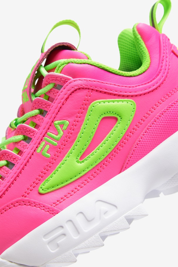 Pink/Green/White Big Kids\' Disruptor 2 Premium Fila UK