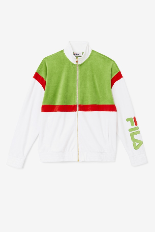 Fila UK White/Forest Green/Red Mansur Velour Jacket