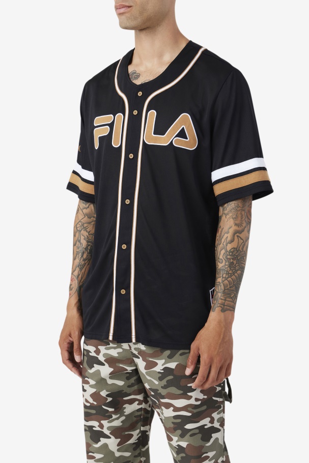 Black/Tobacco Brown/White Fila UK 2Pac Baseball Jersey