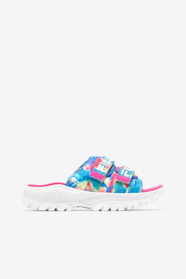 Multi/White/Pink Glo Women's Tie Dye Outdoor Slide Fila UK