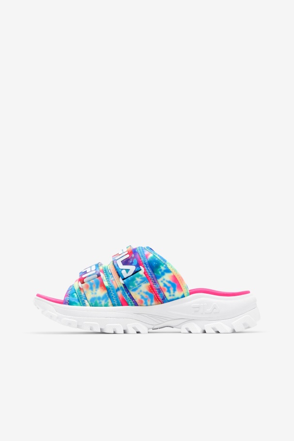 Multi/White/Pink Glo Women\'s Tie Dye Outdoor Slide Fila UK