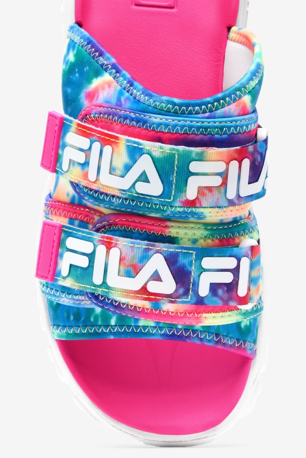 Multi/White/Pink Glo Women\'s Tie Dye Outdoor Slide Fila UK