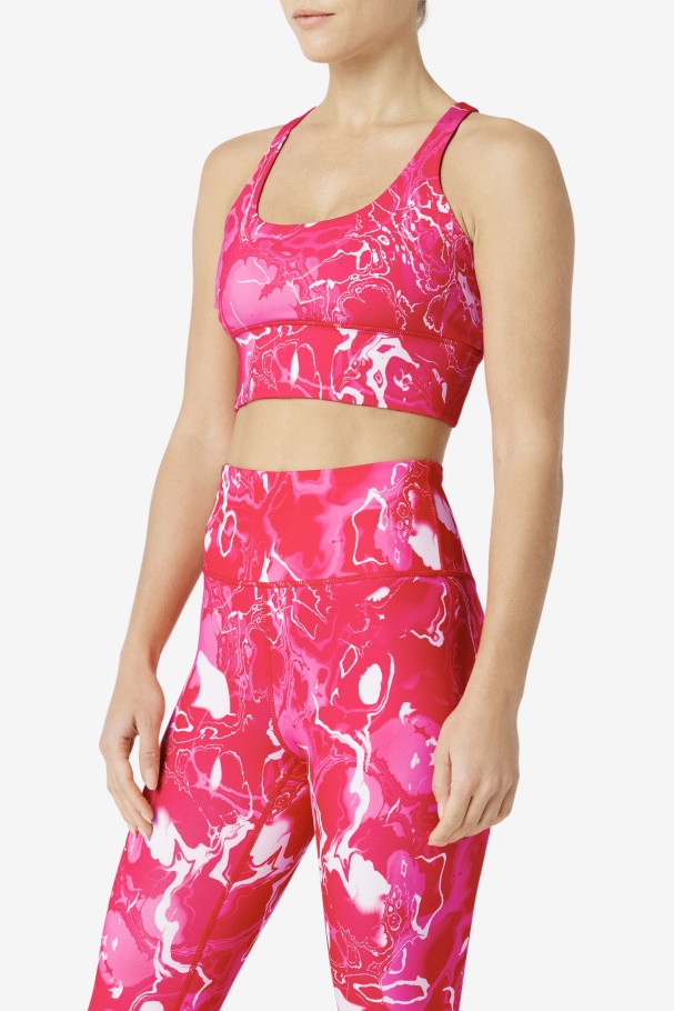 Pink Marble Uplift Cross Back Bra Top Fila UK