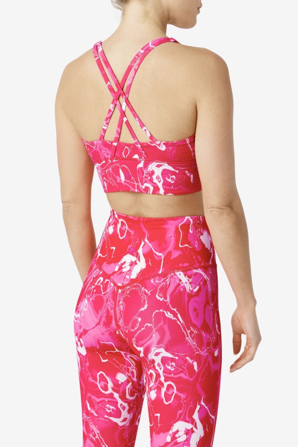 Pink Marble Uplift Cross Back Bra Top Fila UK