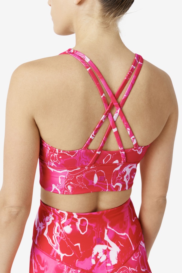 Pink Marble Uplift Cross Back Bra Top Fila UK