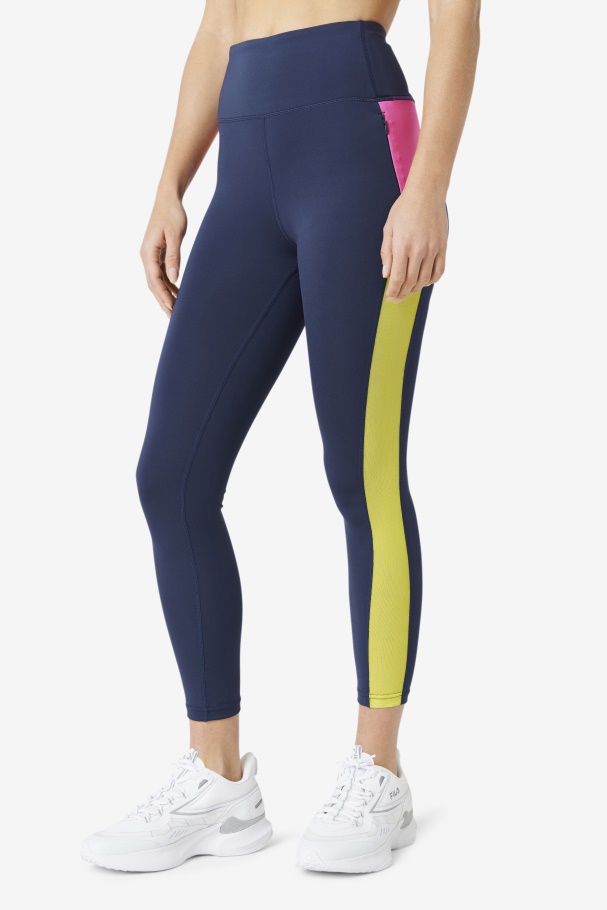 Navy/Azalea/Sulphur Forza Contrast 7/8 Leggings Fila UK