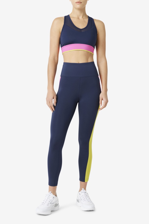 Navy/Azalea/Sulphur Forza Contrast 7/8 Leggings Fila UK