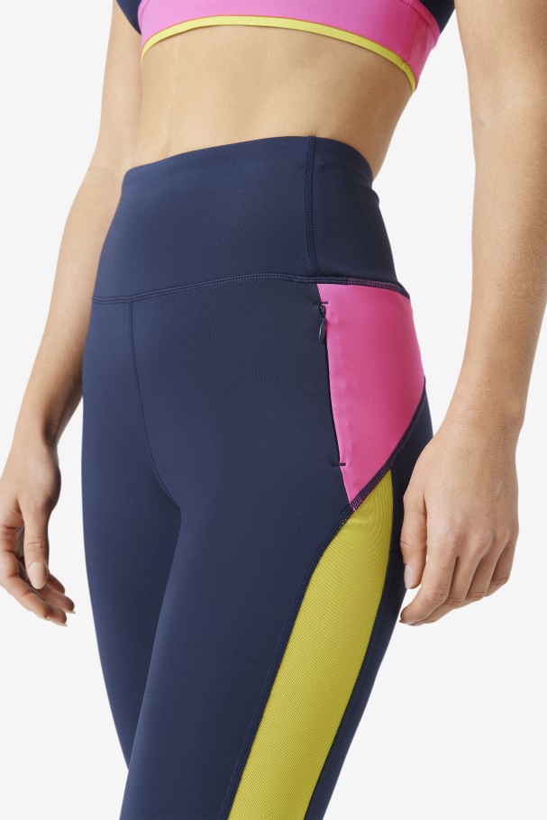 Navy/Azalea/Sulphur Forza Contrast 7/8 Leggings Fila UK